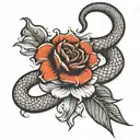 Create a tattoo design that has a snake wrapped around a scorpian dagger and a its tail wrapped around a lily  tattoo design idea