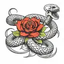 Create a tattoo design that has a snake wrapped around a scorpian dagger and a its tail wrapped around a lily  tattoo design idea