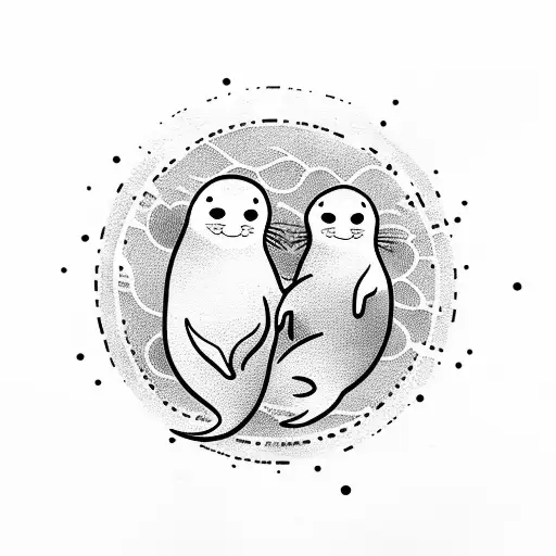 a seal and an otter hugging in heart shape  tattoo design idea