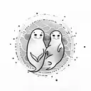 a seal and an otter hugging in heart shape  tattoo design idea