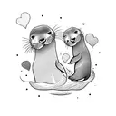 a seal and an otter hugging in heart shape  tattoo design idea