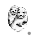 a seal and an otter hugging in heart shape  tattoo design idea