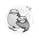 a seal and an otter hugging in heart shape  tattoo design idea