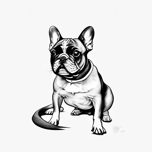 french bulldog black with withe line in the face tattoo design idea