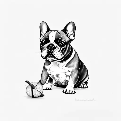 french bulldog black with withe line in the face tattoo design idea