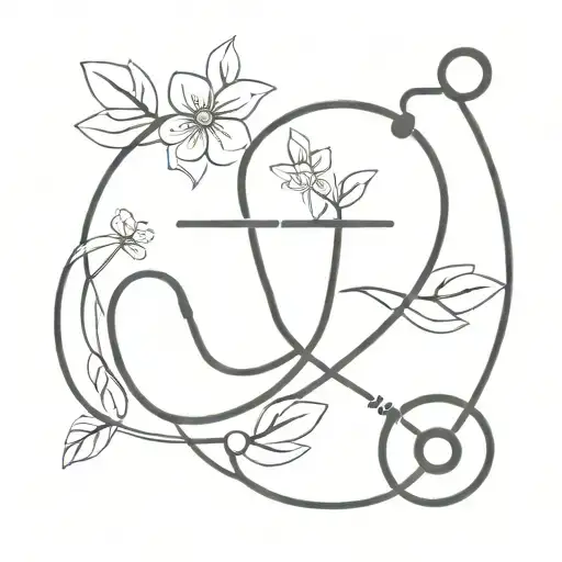 A minimalist tattoo of a stethoscope intertwined with blooming flowers and leaves, representing your occupation as a nurse tattoo design idea