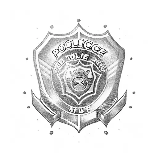 A police badge surrounded by strong and bold muscles tattoo design idea