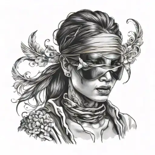 women whit blindfold covering her eyes tattoo design idea
