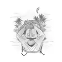 a character lying on a hammock with his head upside down with the hammock the child between two palm trees tattoo design idea