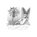 a character lying on a hammock with his head upside down with the hammock the child between two palm trees tattoo design idea