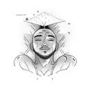a character lying on a hammock with his head upside down with the hammock the child between two palm trees tattoo design idea