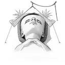 a character lying on a hammock with his head upside down with the hammock the child between two palm trees tattoo design idea