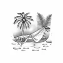 character lying on a hammock between two palm trees tattoo design idea