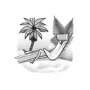character lying on a hammock between two palm trees tattoo design idea