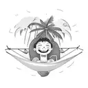 a character lying on a hammock with his head upside down with the hammock the child between two palm trees tattoo design idea