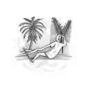 character lying on a hammock between two palm trees tattoo design idea