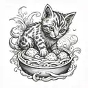 kitten making a mud pie tattoo design idea