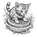 kitten making a mud pie tattoo design idea