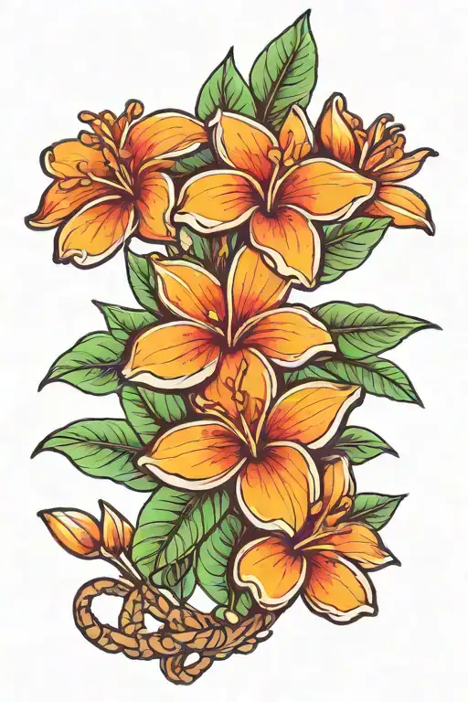 frangipani with leaves intertwined tattoo design idea