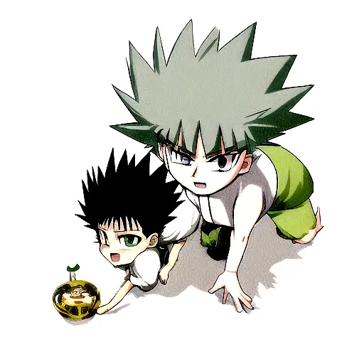 killua and gon, Hunter Hunter, light and darkness, duality,  tattoo design idea