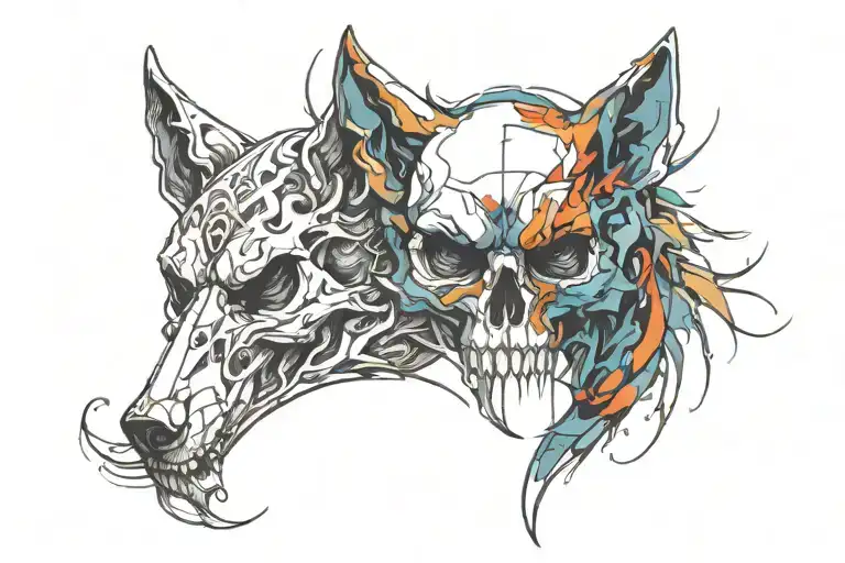 skull and wolf head tattoo design idea