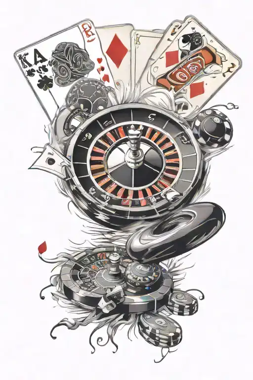 roulette wheel with cards tattoo design idea