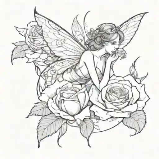  fairy leaning on a rose, simple desing tattoo design idea