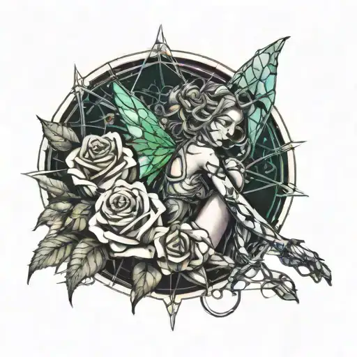  fairy leaning on a rose tattoo design idea