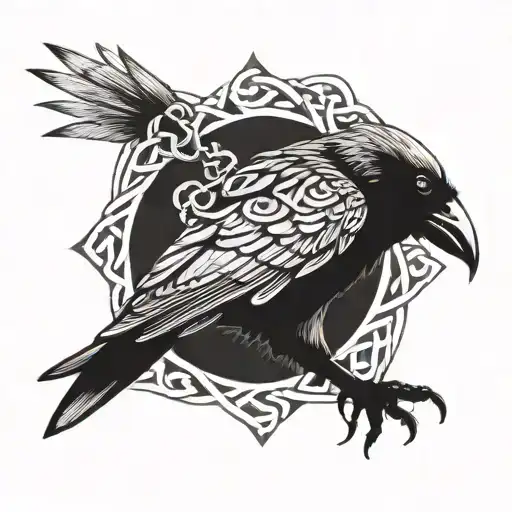 Crow with Celtic knotwork intertwined tattoo design idea