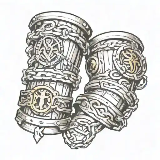 medieval cuffs bound with chains around forearms tattoo design idea