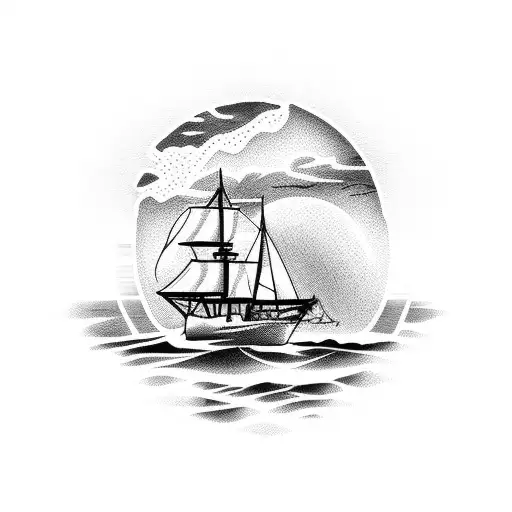 A sunset over the Caribbean with soccer players and sailboats silhouetted in the foreground tattoo design idea