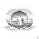 A sunset over the Caribbean with soccer players and sailboats silhouetted in the foreground tattoo design idea