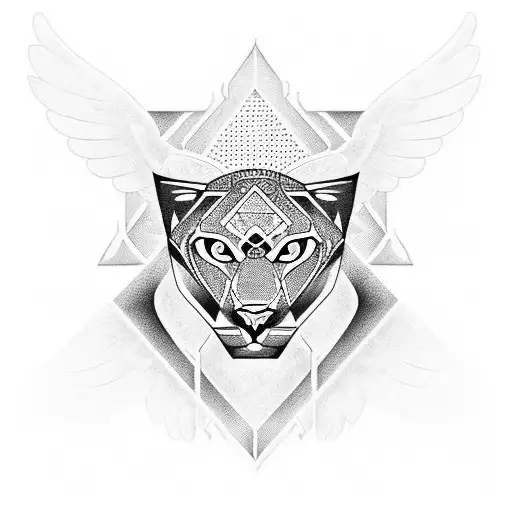 Incorporate the panther face and eagle wings into a blackwork tattoo that represents the harmony between music and nature tattoo design idea