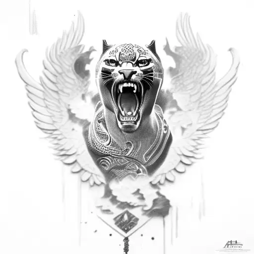 Panther face with eagle wings tattoo design idea