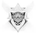 Incorporate the panther face and eagle wings into a blackwork tattoo that represents the harmony between music and nature tattoo design idea