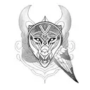 Incorporate the panther face and eagle wings into a blackwork tattoo that represents the harmony between music and nature tattoo design idea
