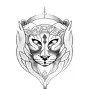 Incorporate the panther face and eagle wings into a blackwork tattoo that represents the harmony between music and nature tattoo design idea