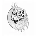 Incorporate the panther face and eagle wings into a blackwork tattoo that represents the harmony between music and nature tattoo design idea