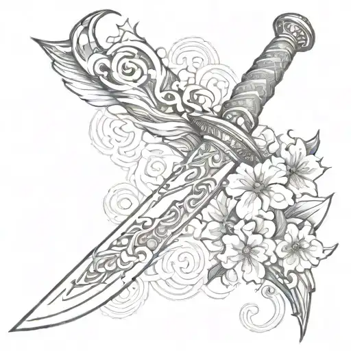 Japanese style dagger tattoo design idea