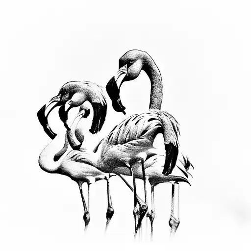 Flamingos in a black and grey film noir scene tattoo design idea