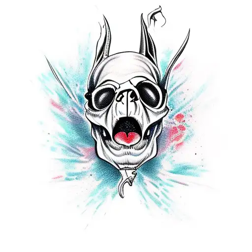 evil Frenchie skull scary long tongue  tattoo design idea