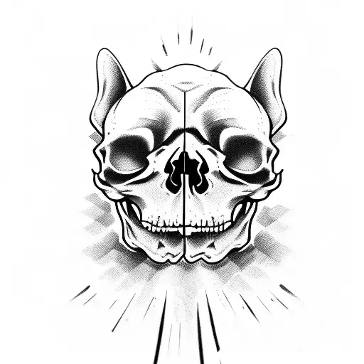 evil Frenchie skull scary long tongue  tattoo design idea