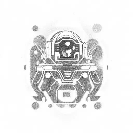 A futuristic rave scene with neon lights and spaceships tattoo design idea