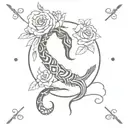 A minimalist tattoo of a Scorpio zodiac symbol surrounded by romantic elements like roses and love letters to represent the importance of Scorpio born people in your life tattoo design idea