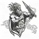 Zeus holding a lightning bolt tattoo design idea
