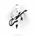A silhouette of Johnny Marr playing guitar tattoo design idea