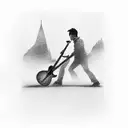 A silhouette of Johnny Marr playing guitar tattoo design idea