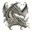 dragon with cats plants and birds tattoo design idea