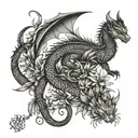 dragon with cats plants and birds tattoo design idea