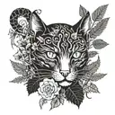 gothic cat and dragon with leafs and fern tattoo design idea